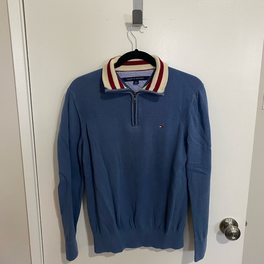 Tommy Hilfiger Blue and Red Zip Up Sweater